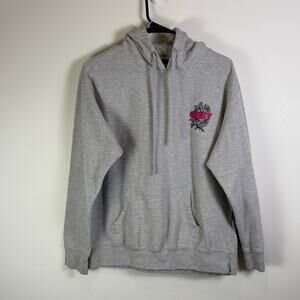 Obey Hoodie Pullover Pocket Graphic Sweatshirt Women Large Gray Pink Black Rose